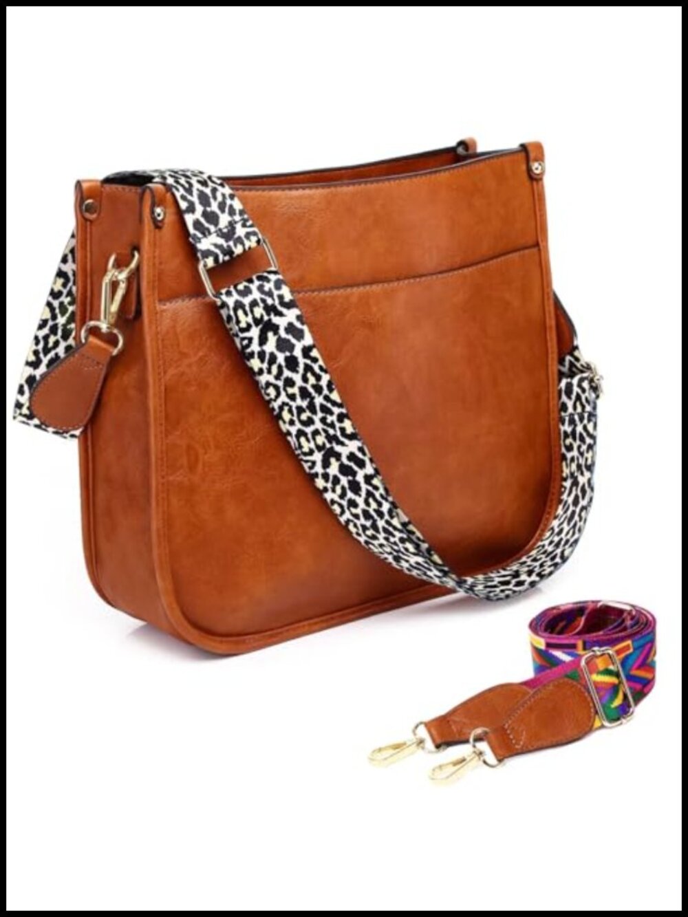 Vegan Leather Crossbody Bag 2 Adjustable Guitar Straps Shoulder Purse